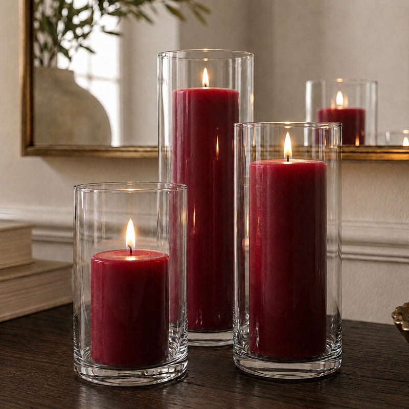 Richland Pillar Candles & Cylinder Vases Set of 3 - Red - thumbnail number 7