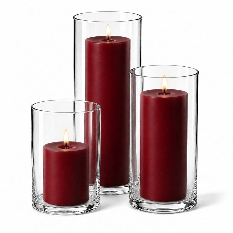 Richland Pillar Candles & Cylinder Vases Set of 3 - Red - thumbnail number 2