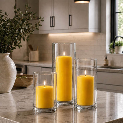 Richland Pillar Candles & Cylinder Vases Set of 3 - Yellow - thumbnail number 6