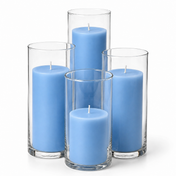 Richland Slim Pillar Candles & Cylinder Vases Set of 8 - Light Blue - thumbnail number 1