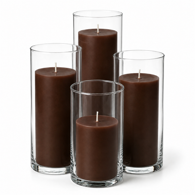Richland Slim Pillar Candles & Cylinder Vases Set of 8 - Brown - thumbnail number 1