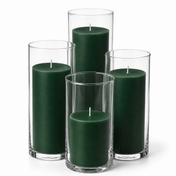Richland Slim Pillar Candles & Cylinder Vases Set of 8 - Dark Green - thumbnail number 1