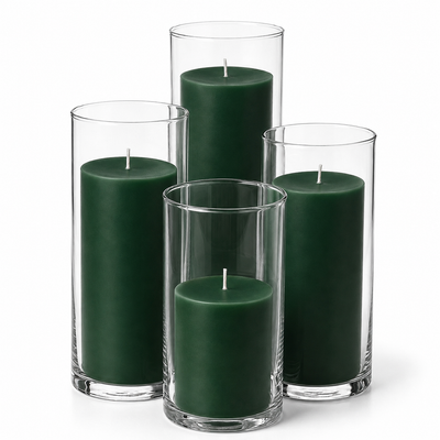 Richland Slim Pillar Candles & Cylinder Vases Set of 8 - Dark Green - thumbnail number 1