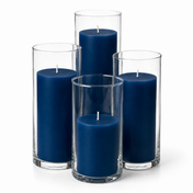 Richland Slim Pillar Candles & Cylinder Vases Set of 8 - Navy Blue - thumbnail number 1