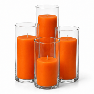Richland Slim Pillar Candles & Cylinder Vases Set of 8 - Orange - thumbnail number 1