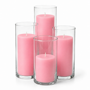 Richland Slim Pillar Candles & Cylinder Vases Set of 8 - Pink - thumbnail number 1