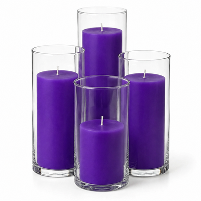 Richland Slim Pillar Candles & Cylinder Vases Set of 8 - Purple - thumbnail number 1