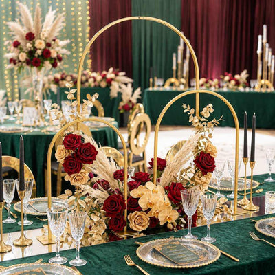 3-Piece Set Gold Metal Chiara Arch Centerpieces – Wedding Cake Flower Stand Frames 20", 23", 35" with Detachable Base - thumbnail number 6