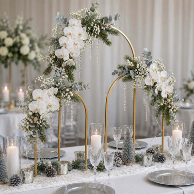 3-Piece Set Gold Metal Chiara Arch Centerpieces – Wedding Cake Flower Stand Frames 20", 23", 35" with Detachable Base - thumbnail number 4