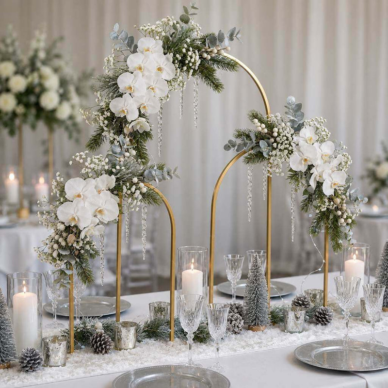 3-Piece Set Gold Metal Chiara Arch Centerpieces – Wedding Cake Flower Stand Frames 20", 23", 35" with Detachable Base - thumbnail number 4