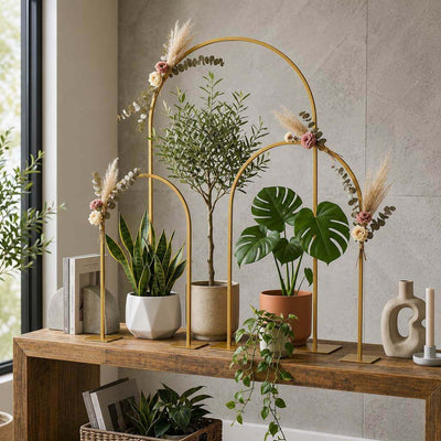 3-Piece Set Gold Metal Chiara Arch Centerpieces – Wedding Cake Flower Stand Frames 20", 23", 35" with Detachable Base - thumbnail number 7