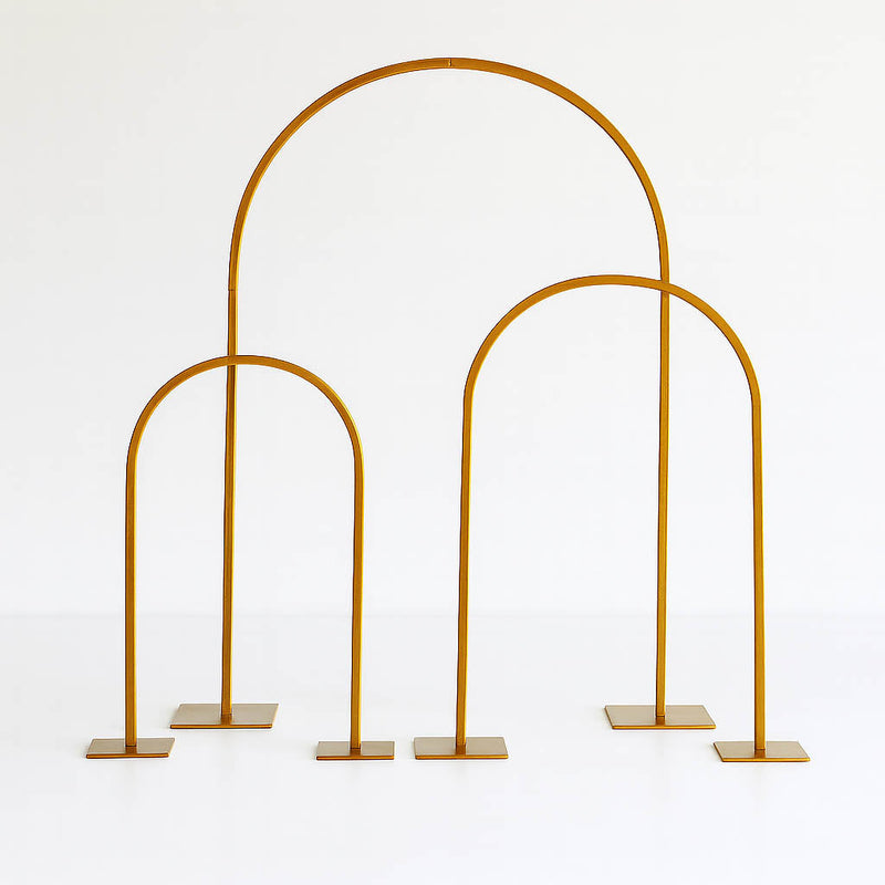 3-Piece Set Gold Metal Chiara Arch Centerpieces – Wedding Cake Flower Stand Frames 20", 23", 35" with Detachable Base - thumbnail number 1