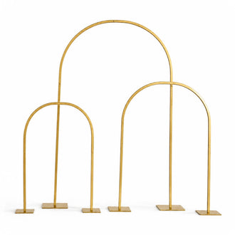 3-Piece Set Gold Metal Chiara Arch Centerpieces – Wedding Cake Flower Stand Frames 20", 23", 35" with Detachable Base