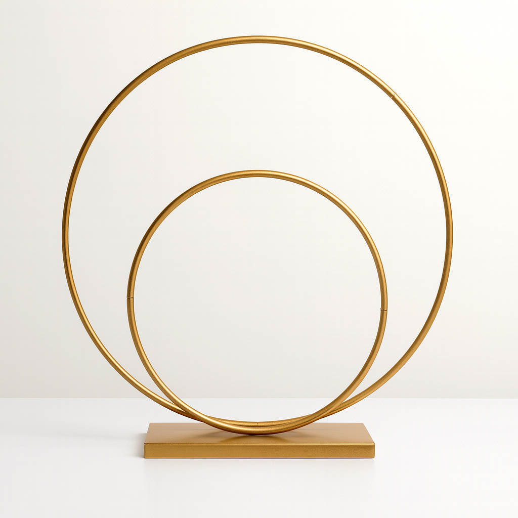 Double Hoop Gold Metal Centerpiece 24" & 16" – Wedding Flower Stand for Table and Event Décor