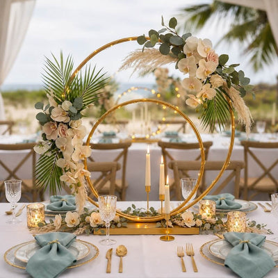 Double Hoop Gold Metal Centerpiece 24" & 16" – Wedding Flower Stand for Table and Event Décor - thumbnail number 2