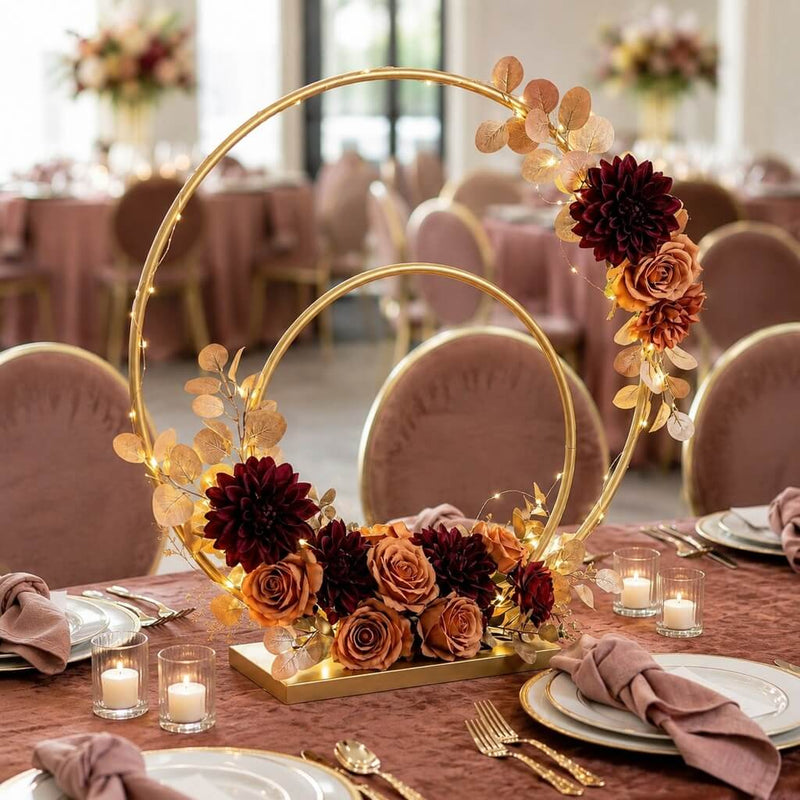 Double Hoop Gold Metal Centerpiece 24" & 16" – Wedding Flower Stand for Table and Event Décor - thumbnail number 3