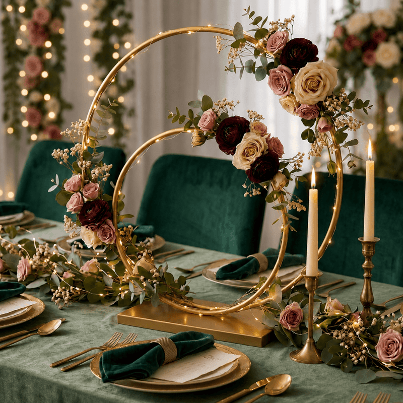 Double Hoop Gold Metal Centerpiece 24" & 16" – Wedding Flower Stand for Table and Event Décor - thumbnail number 4