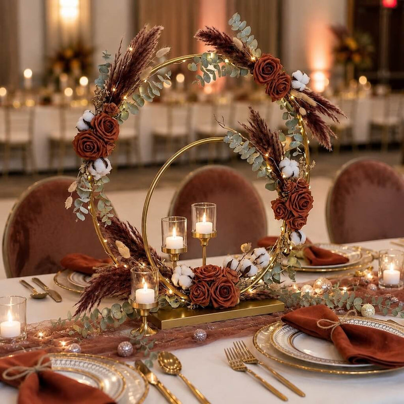 Double Hoop Gold Metal Centerpiece 24" & 16" – Wedding Flower Stand for Table and Event Décor - thumbnail number 5