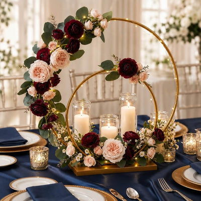 Double Hoop Gold Metal Centerpiece 24" & 16" – Wedding Flower Stand for Table and Event Décor - thumbnail number 6