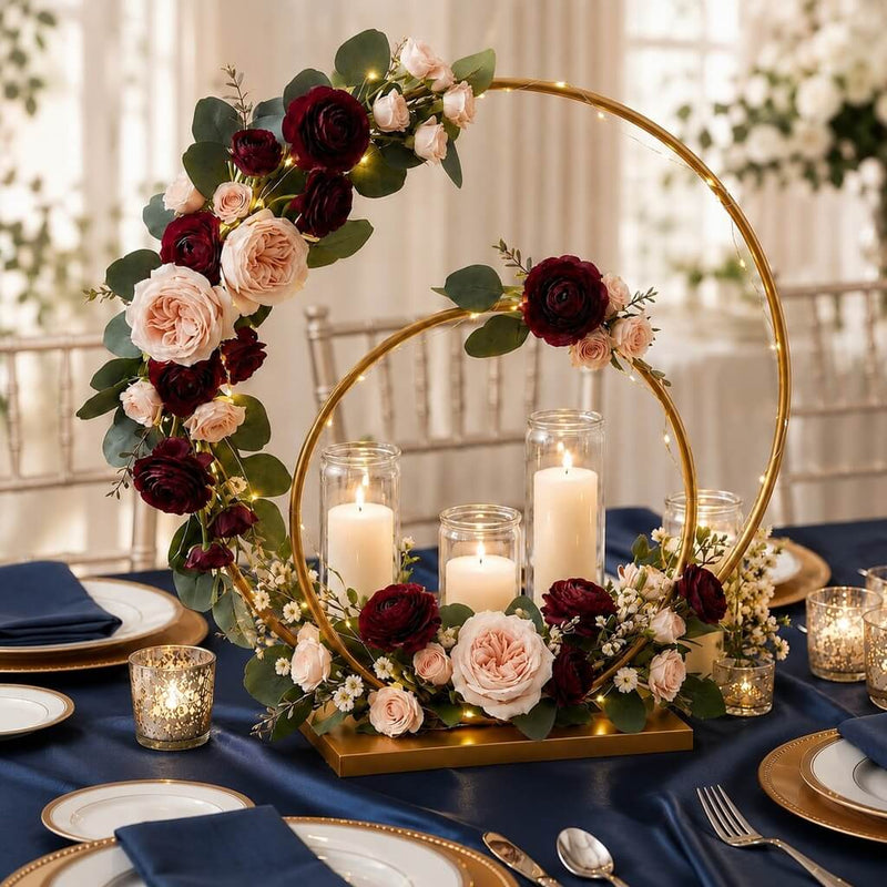 Double Hoop Gold Metal Centerpiece 24" & 16" – Wedding Flower Stand for Table and Event Décor - thumbnail number 6