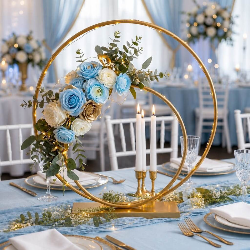 Double Hoop Gold Metal Centerpiece 24" & 16" – Wedding Flower Stand for Table and Event Décor - thumbnail number 7