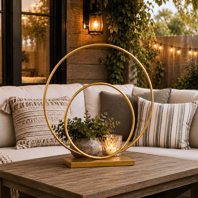 Double Hoop Gold Metal Centerpiece 24" & 16" – Wedding Flower Stand for Table and Event Décor - thumbnail number 8