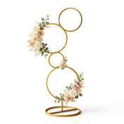 Gold metal 4-tier hoop pillar stand decorated with blush and white flowers - thumbnail number 2