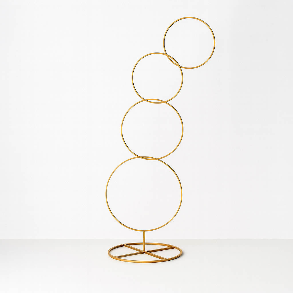 5ft Gold Hoop Pillar Flower Stand – 4-Tier Metal Wreath Arch Wedding Table Centerpiece