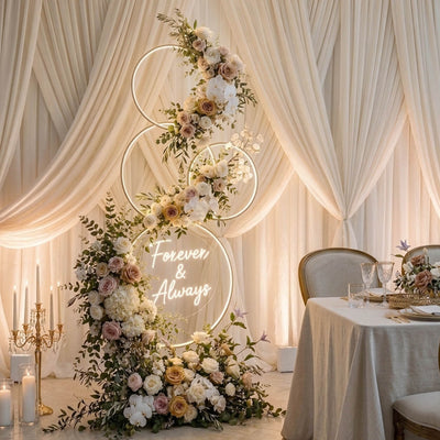 5ft Gold Hoop Pillar Flower Stand – 4-Tier Metal Wreath Arch Wedding Table Centerpiece - thumbnail number 6