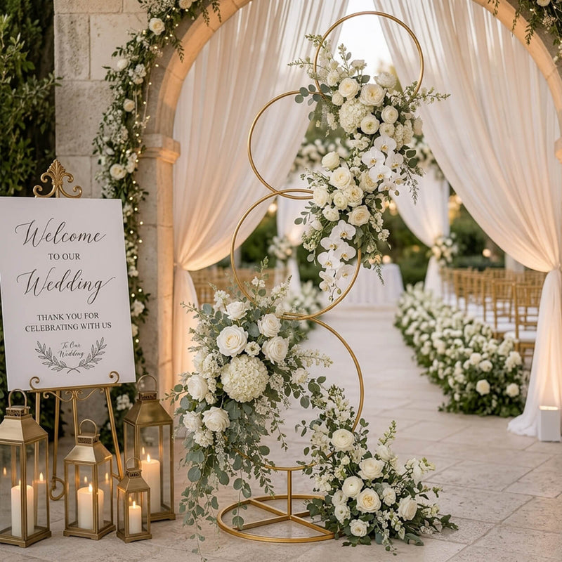 5ft Gold Hoop Pillar Flower Stand – 4-Tier Metal Wreath Arch Wedding Table Centerpiece - thumbnail number 7