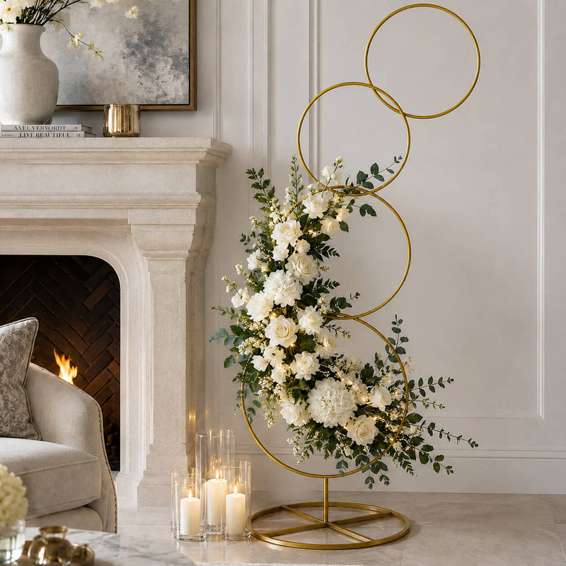 5ft Gold Hoop Pillar Flower Stand – 4-Tier Metal Wreath Arch Wedding Table Centerpiece - thumbnail number 10