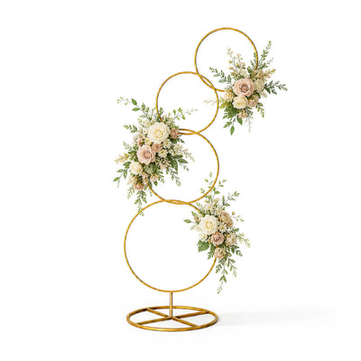 5ft Gold Hoop Pillar Flower Stand – 4-Tier Metal Wreath Arch Wedding Table Centerpiece - thumbnail number 2