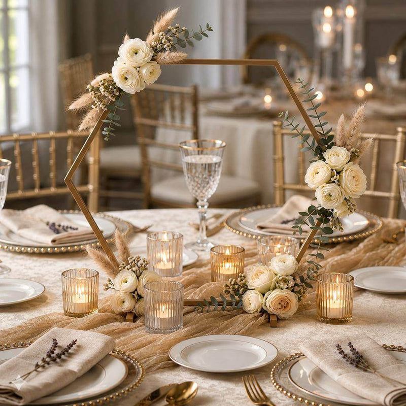 Geometric Gold Hexagon Table Arch 21" – Metal Self-Standing Wedding Flower Balloon Frame - thumbnail number 6