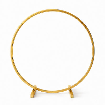 32" Gold Round Hoop Wedding Centerpiece – Metal Self-Standing Floral Wreath Frame - thumbnail number 1
