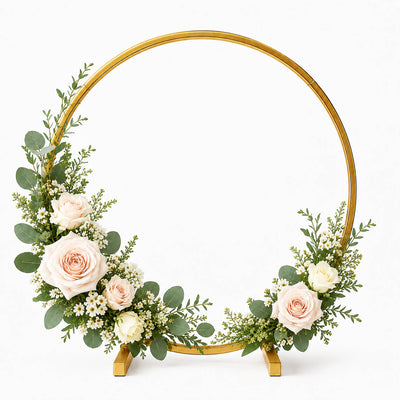32" Gold Round Hoop Wedding Centerpiece – Metal Self-Standing Floral Wreath Frame - thumbnail number 2