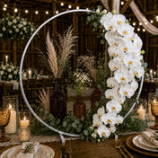 Silver Metal Hoop Wreath Centerpiece 24" – Round Arch Table Display for Weddings and Events - thumbnail number 7