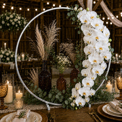Silver Metal Hoop Wreath Centerpiece 24" – Round Arch Table Display for Weddings and Events - thumbnail number 7