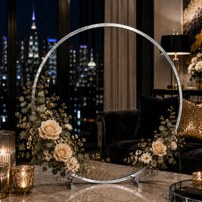 Silver Metal Hoop Wreath Centerpiece 24" – Round Arch Table Display for Weddings and Events - thumbnail number 10