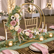 Double Frame Metal Hoop Centerpiece 24" Gold – Wedding Flower Stand for Cake Table Décor - thumbnail number 3