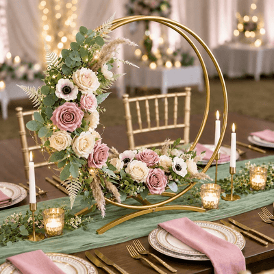Double Frame Metal Hoop Centerpiece 24" Gold – Wedding Flower Stand for Cake Table Décor - thumbnail number 3