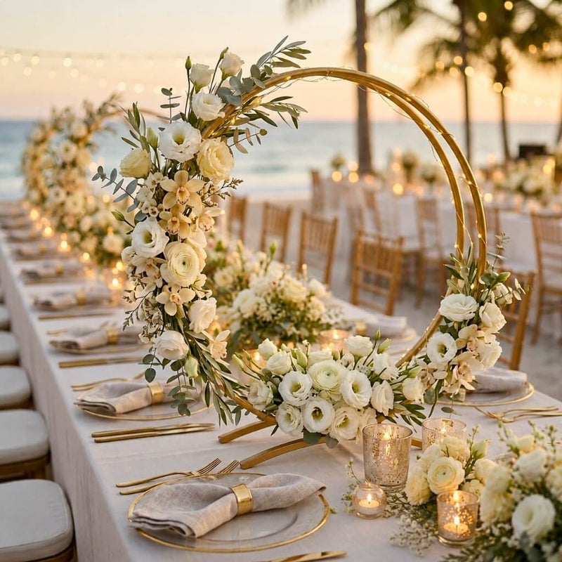 Double Frame Metal Hoop Centerpiece 24" Gold – Wedding Flower Stand for Cake Table Décor - thumbnail number 6