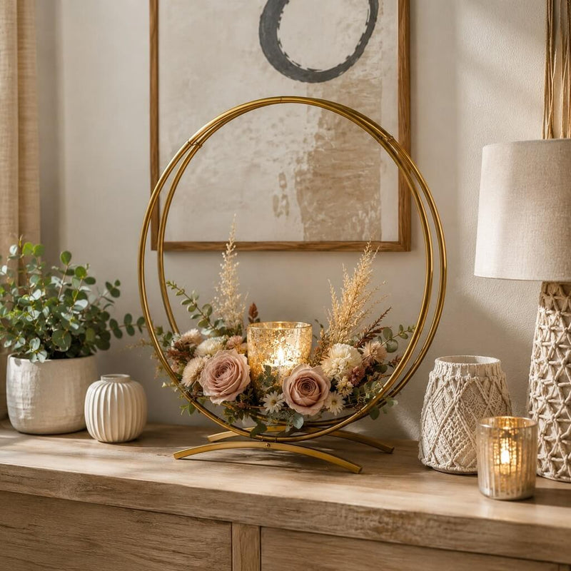 Double Frame Metal Hoop Centerpiece 24" Gold – Wedding Flower Stand for Cake Table Décor - thumbnail number 10