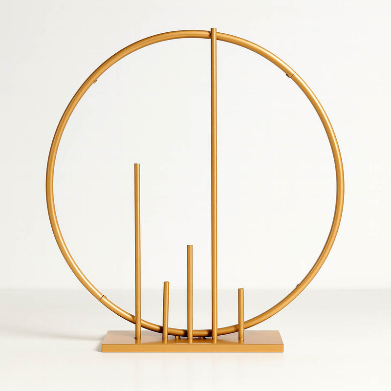 Gold Metal Floral Hoop Centerpiece 24" Round – Self-Standing Wedding Table Arch Frame with Pillars - thumbnail number 1