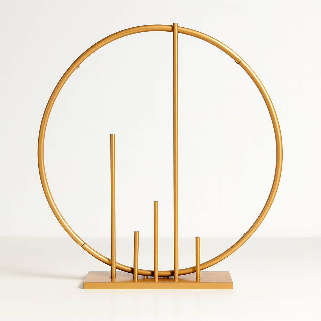 Gold Metal Floral Hoop Centerpiece 24" Round – Self-Standing Wedding Table Arch Frame with Pillars