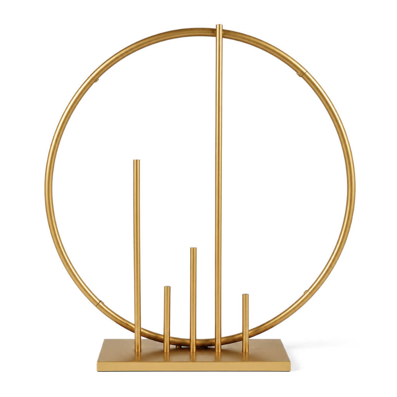 Gold Metal Floral Hoop Centerpiece 24" Round – Self-Standing Wedding Table Arch Frame with Pillars - thumbnail number 1