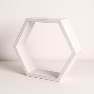 Whitewashed Wood Hexagon Display 9" – Set of 2 Geometric Terrarium Honeycomb Centerpieces