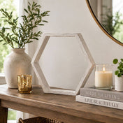 Whitewashed wood hexagon frame on a console table with books and a candle - thumbnail number 8