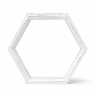 Whitewashed wood hexagon display shelf isolated on white - thumbnail number 2