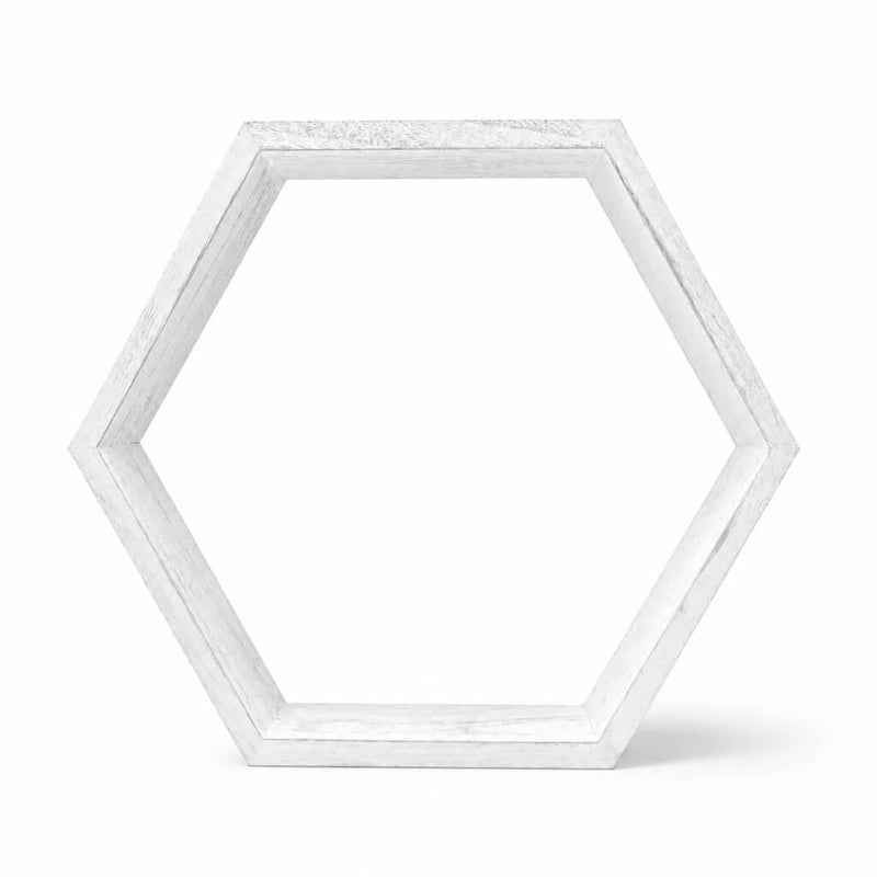 Whitewashed wood hexagon display shelf isolated on white - thumbnail number 2