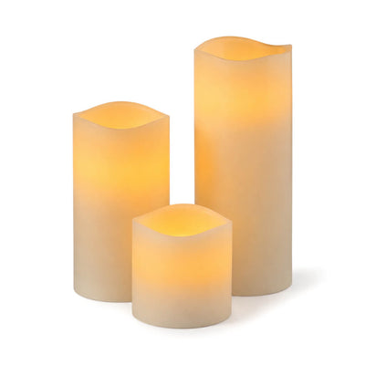 Three different size Flameless LED Wavy Top Pillar Candles with warm glow - thumbnail number 2